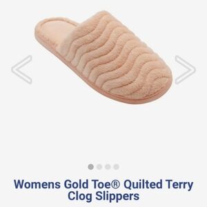 Gold Toe Women's Quilted Terry Mule Slippers in Blush Peach 10-11 NWT